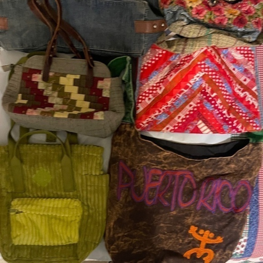 Lot of 6 Multicolor Patchwork Tote Bags